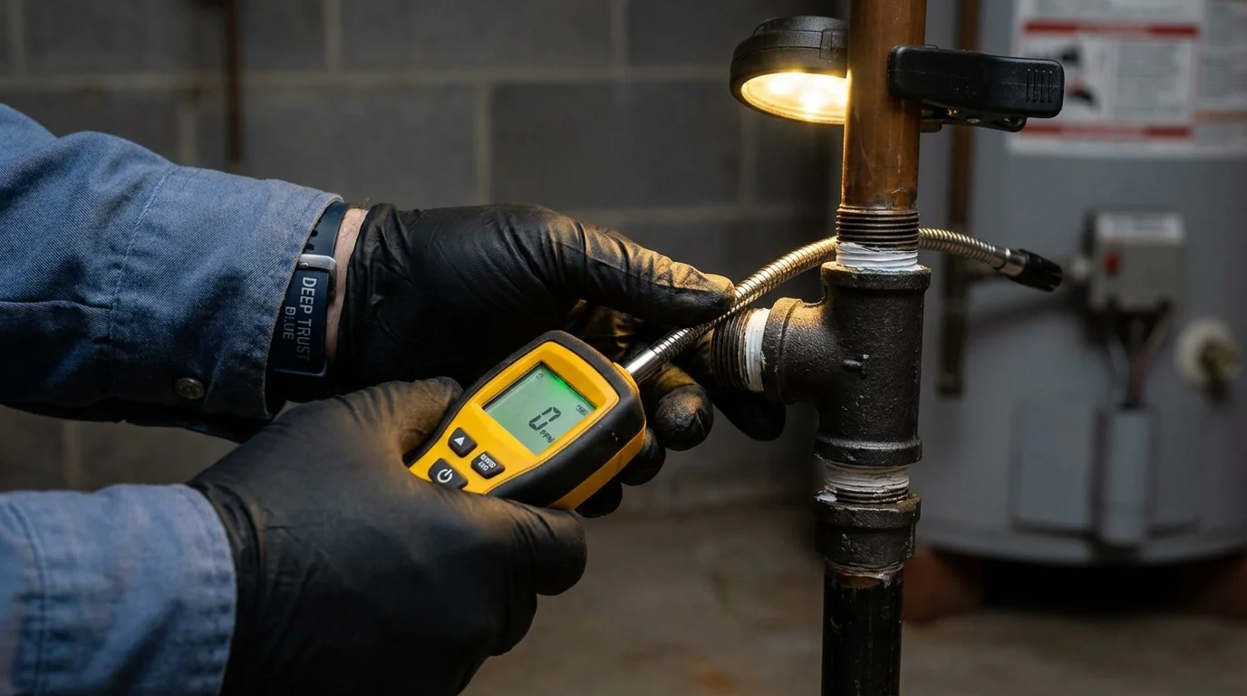 Gas leak detection with electronic sniffer by Johns Plumbing LLC in Banning