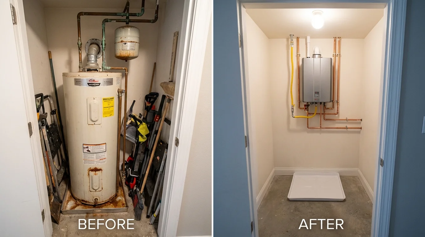 Tank water heater versus wall-mounted tankless unit comparison for Banning, CA homeowners