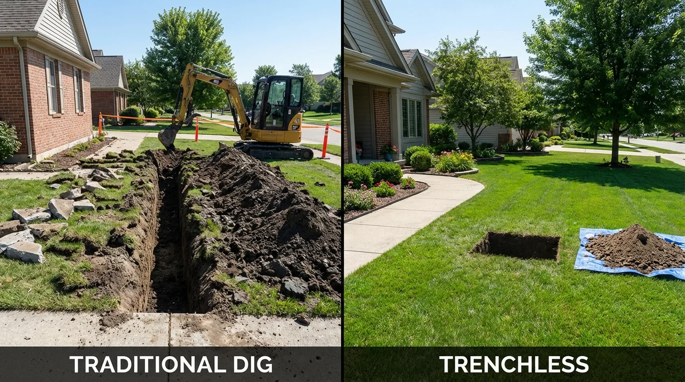 Trenchless sewer repair with minimal yard damage versus traditional excavation in Banning, CA